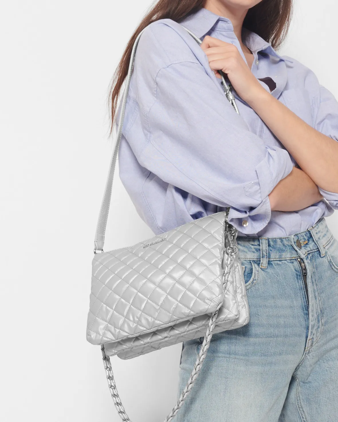 Crosby|Crossbody<MZ Wallace Large Crosby Pippa OysterMetallic