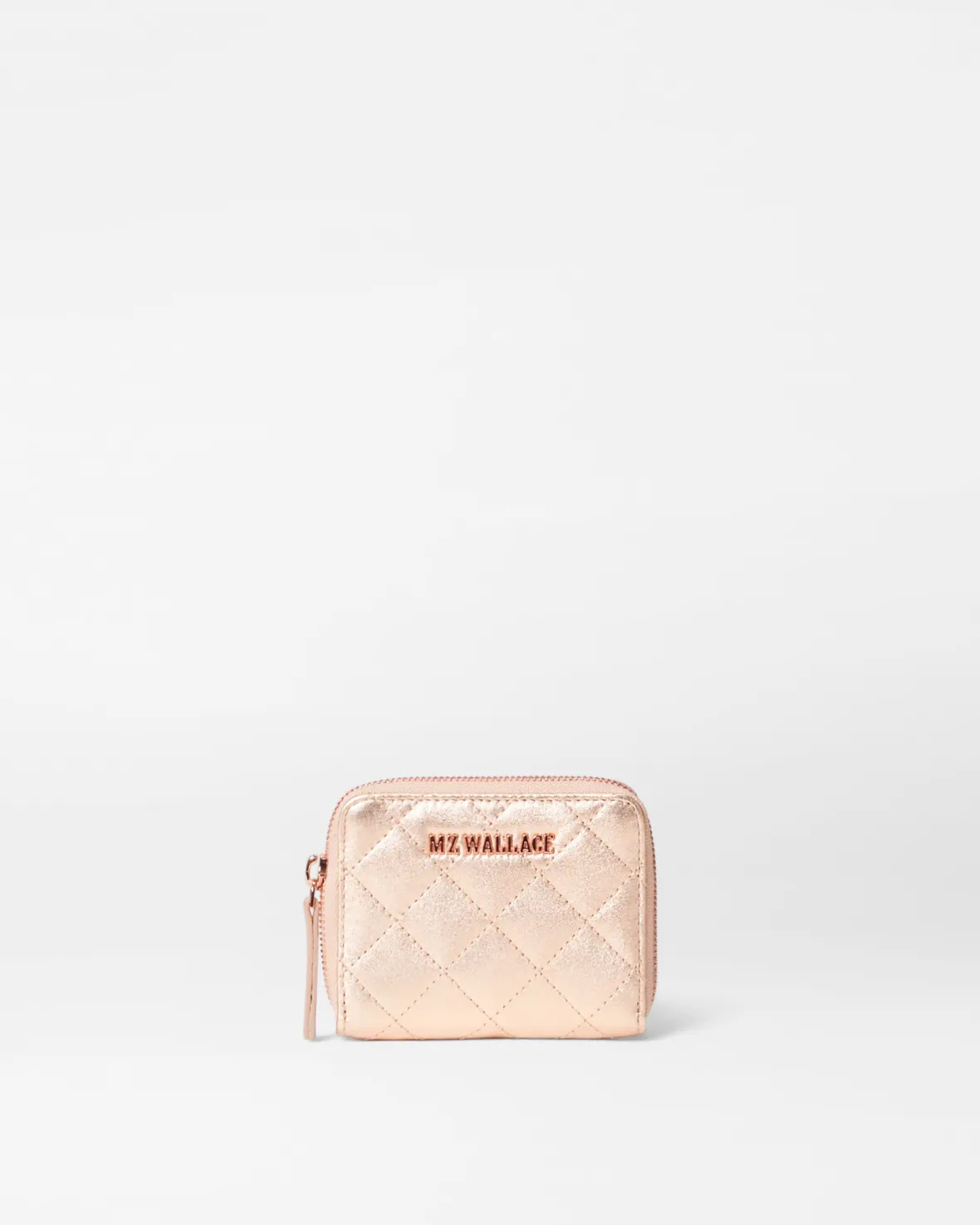 Accessories<MZ Wallace Small Zip Round Wallet RoseGoldMetallicLeather