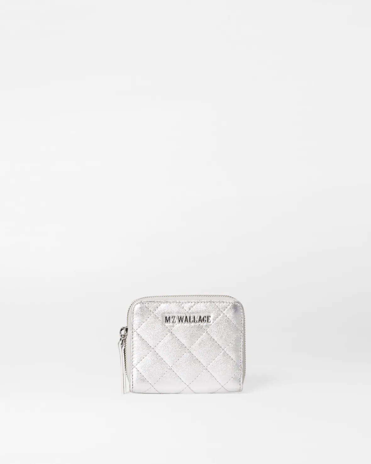 Accessories<MZ Wallace Small Zip Round Wallet SilverMetallicLeather