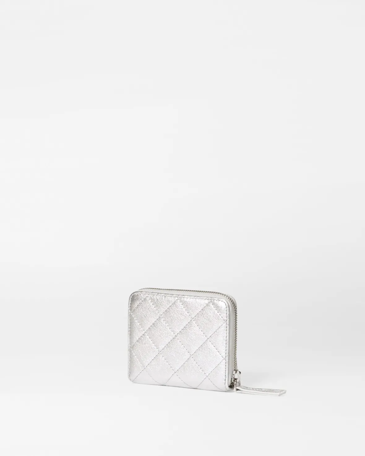 Accessories<MZ Wallace Small Zip Round Wallet SilverMetallicLeather