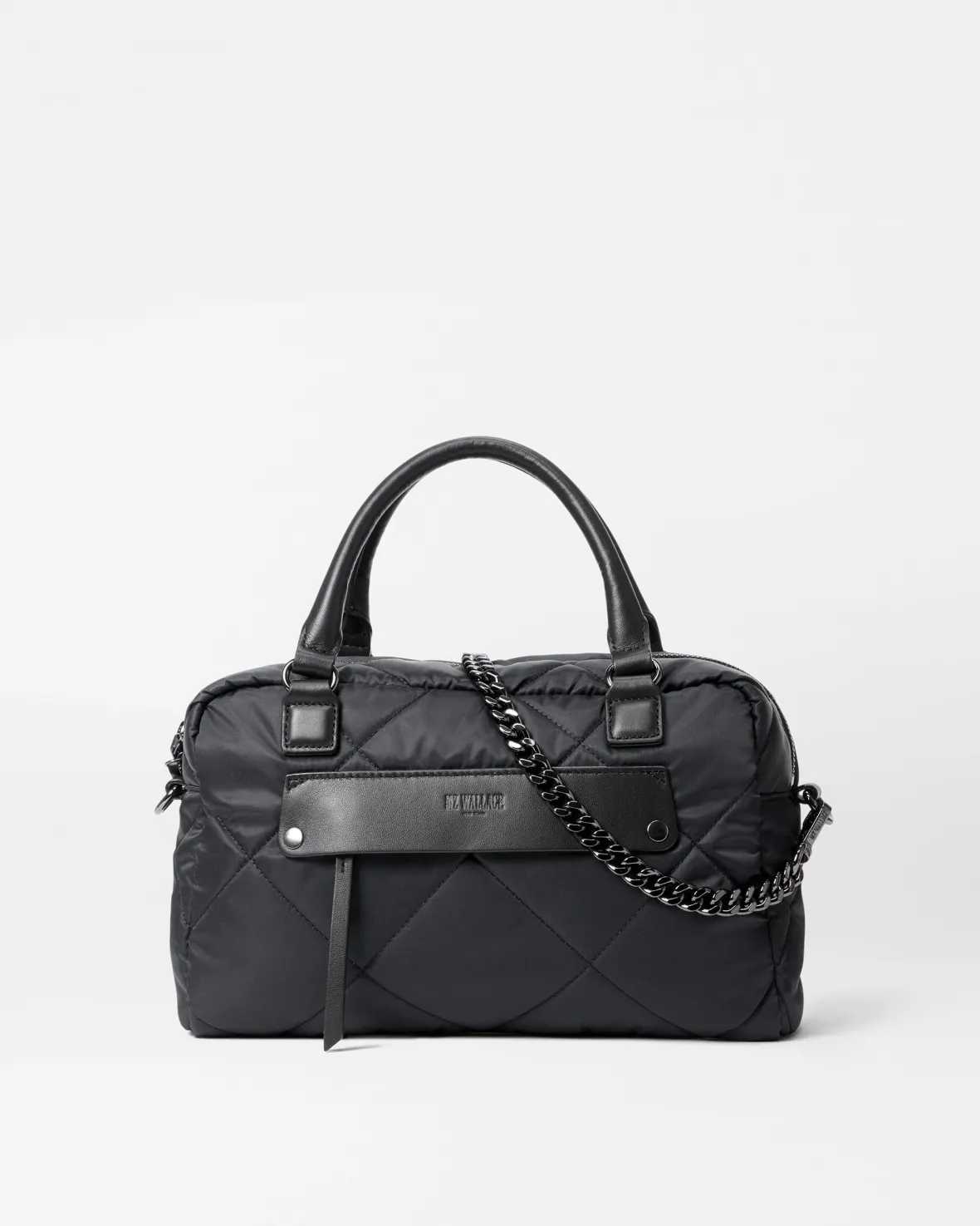Madison|Shoulders<MZ Wallace Quilted Madison Satchel BlackRec