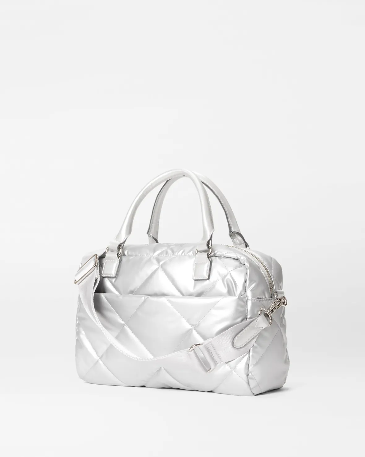Madison|Shoulders<MZ Wallace Quilted Madison Satchel MatteSilver