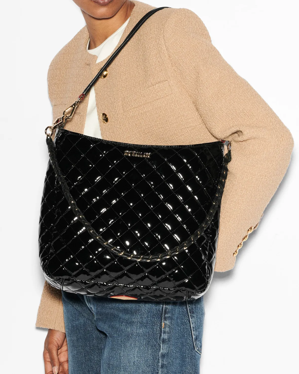 Crosby|Shoulders<MZ Wallace Crosby Hobo BlackLacquer