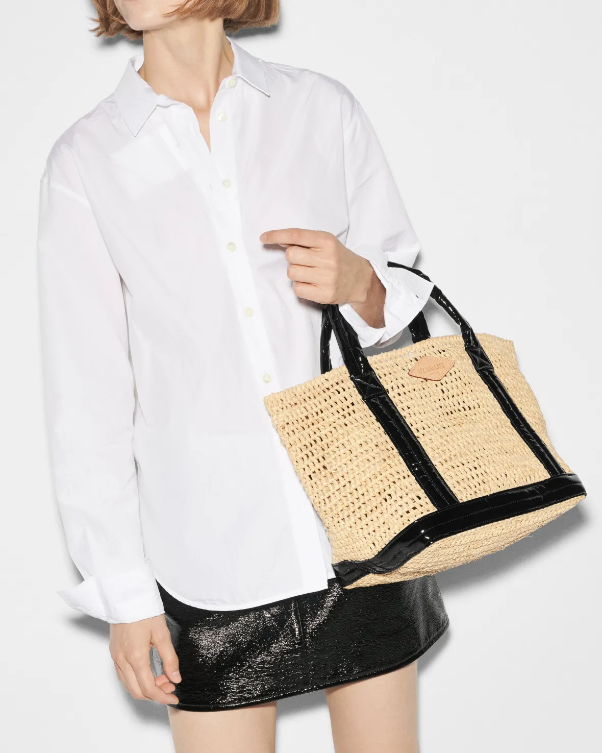 Raffia|Totes<MZ Wallace Small Raffia Tote Raffia/BlackLacquer