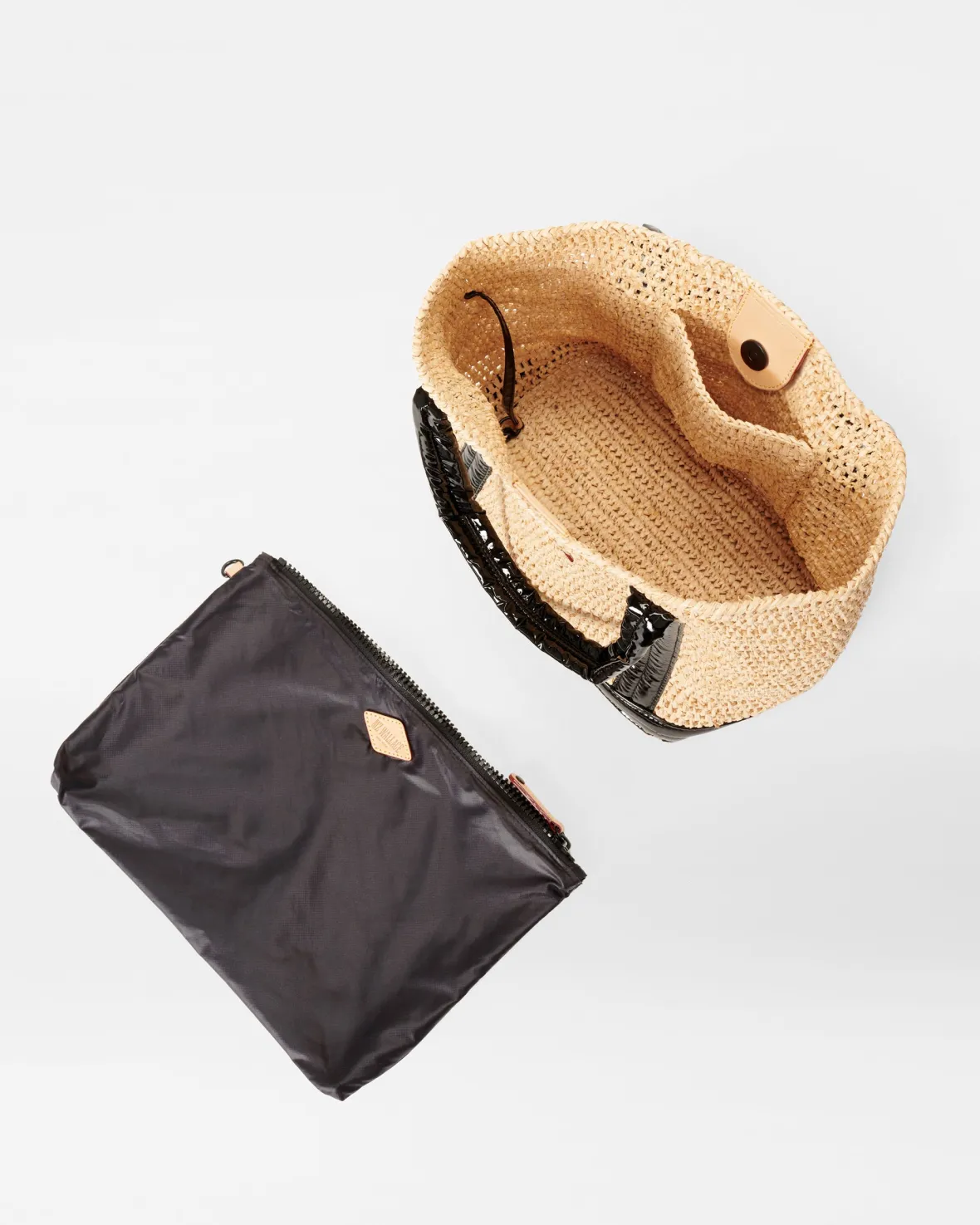 Raffia|Totes<MZ Wallace Small Raffia Tote Raffia/BlackLacquer