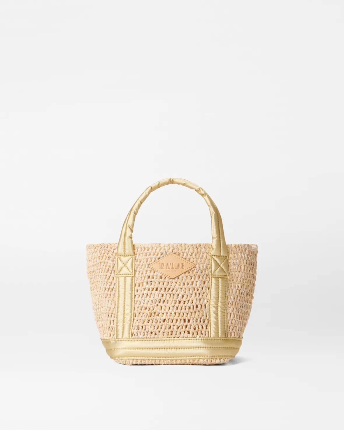 Raffia|Totes<MZ Wallace Mini Raffia Tote SequinRaffia/LightGoldPearlMetallic