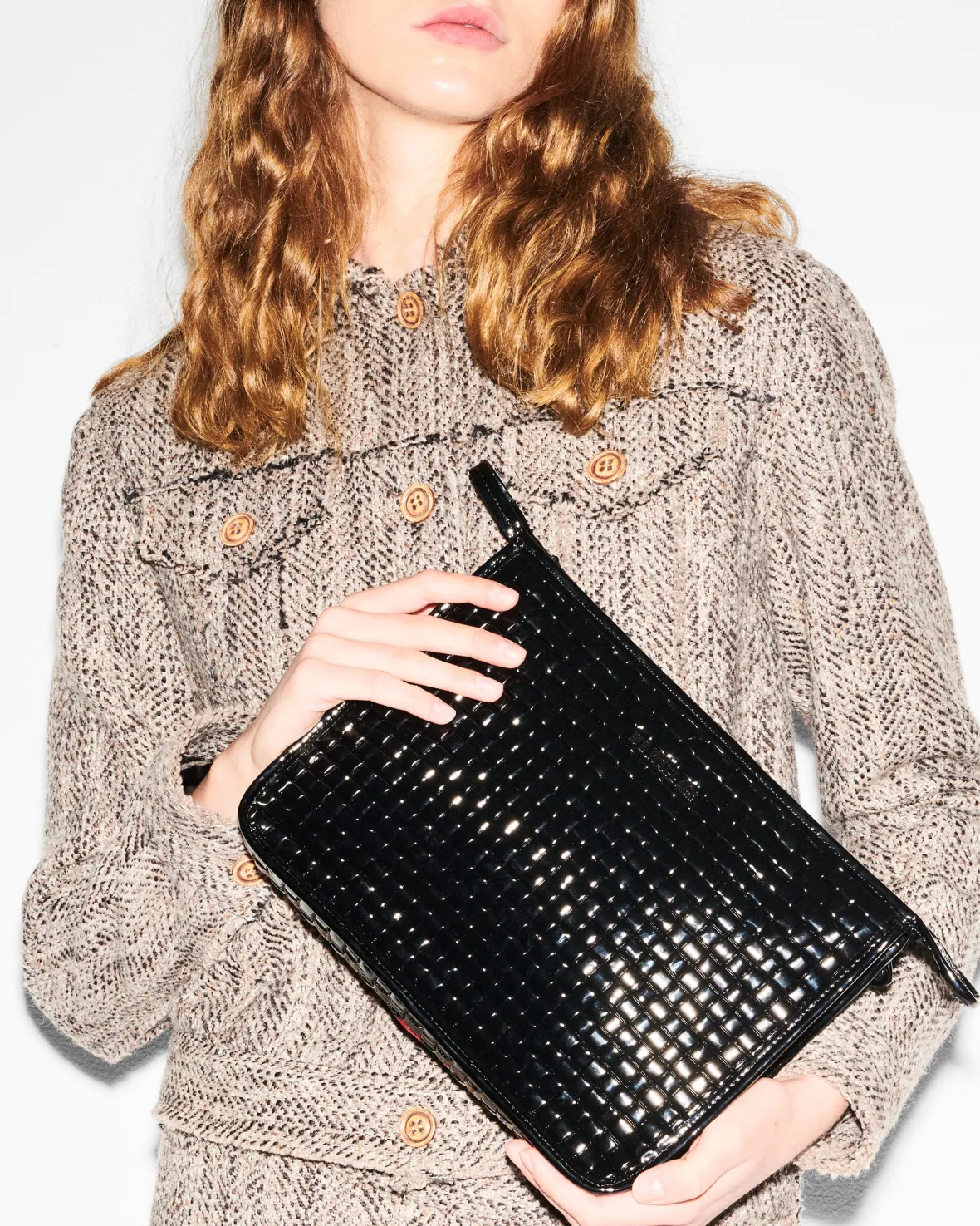 Accessories<MZ Wallace Woven Metro Clutch BlackLacquer
