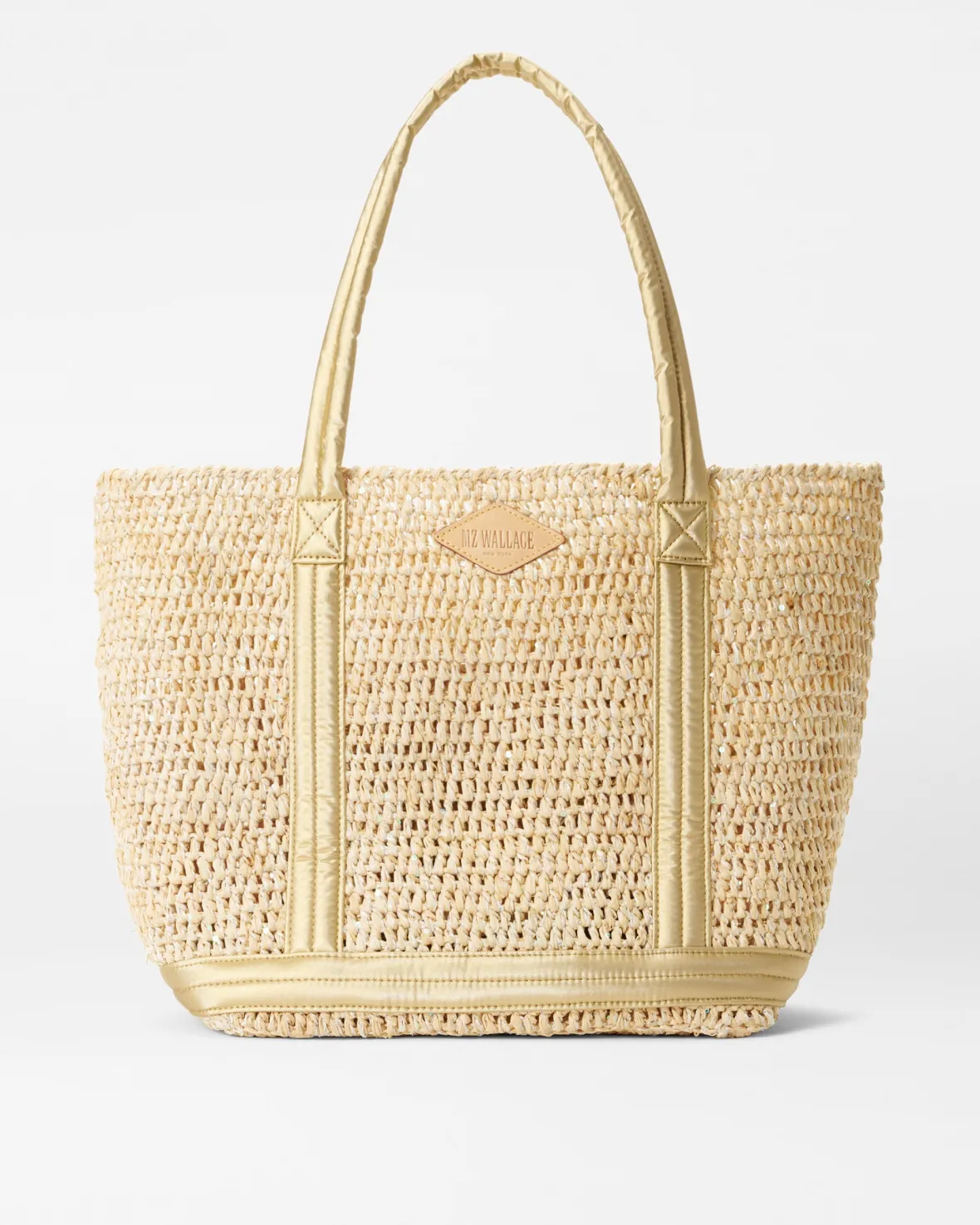 Raffia|Totes<MZ Wallace Medium Raffia Tote SequinRaffia/LightGoldPearlMetallic